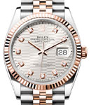 Datejust  36mm Steel with Rose Gold Fluted Bezel on Jubilee Bracelet with Silver Fluted Motif Diamond Dial