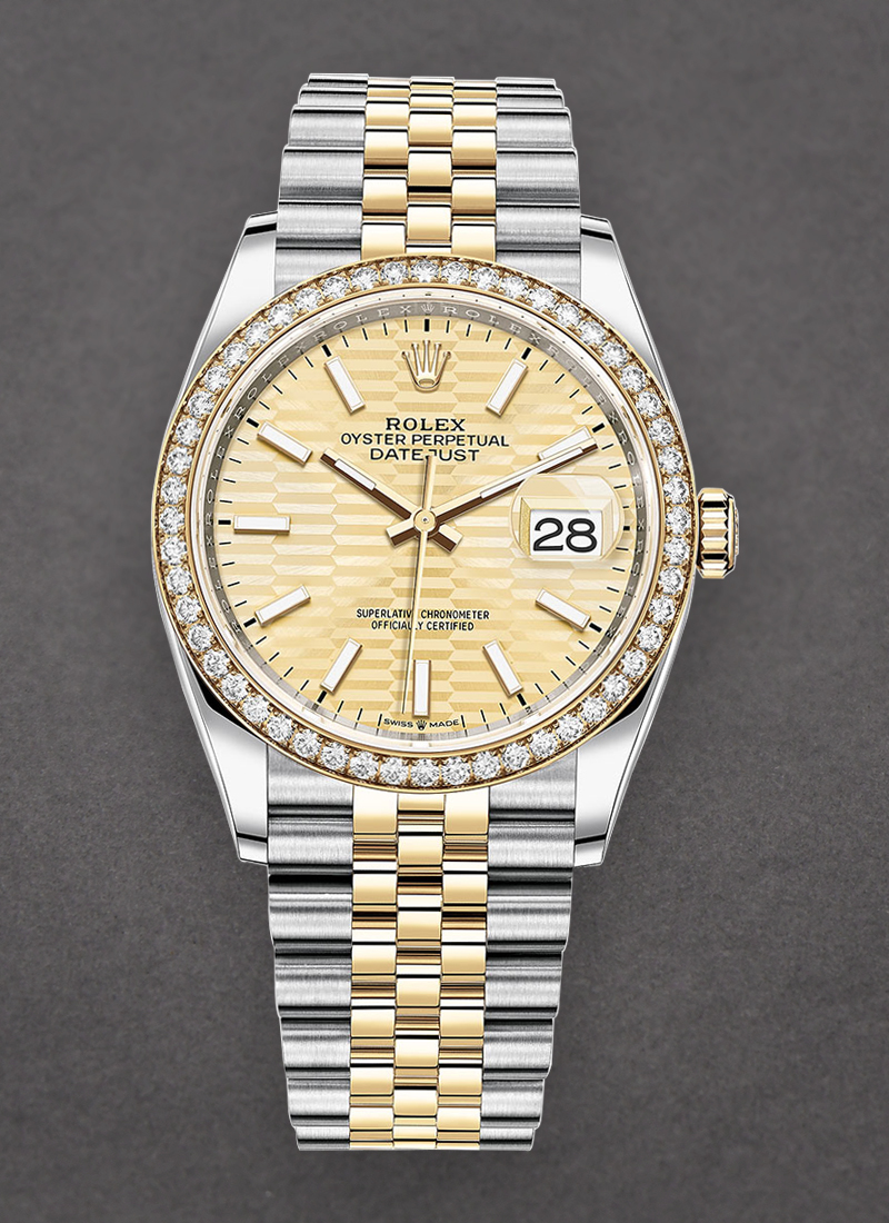 Rolex Unworn Datejust 36mm in Steel with Yellow Gold Diamond Bezel