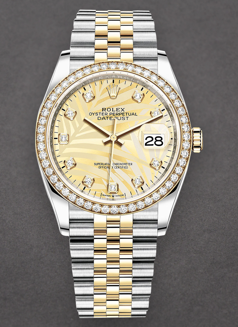 Rolex Unworn Datejust 36mm in Steel with Yellow Gold Diamond Bezel