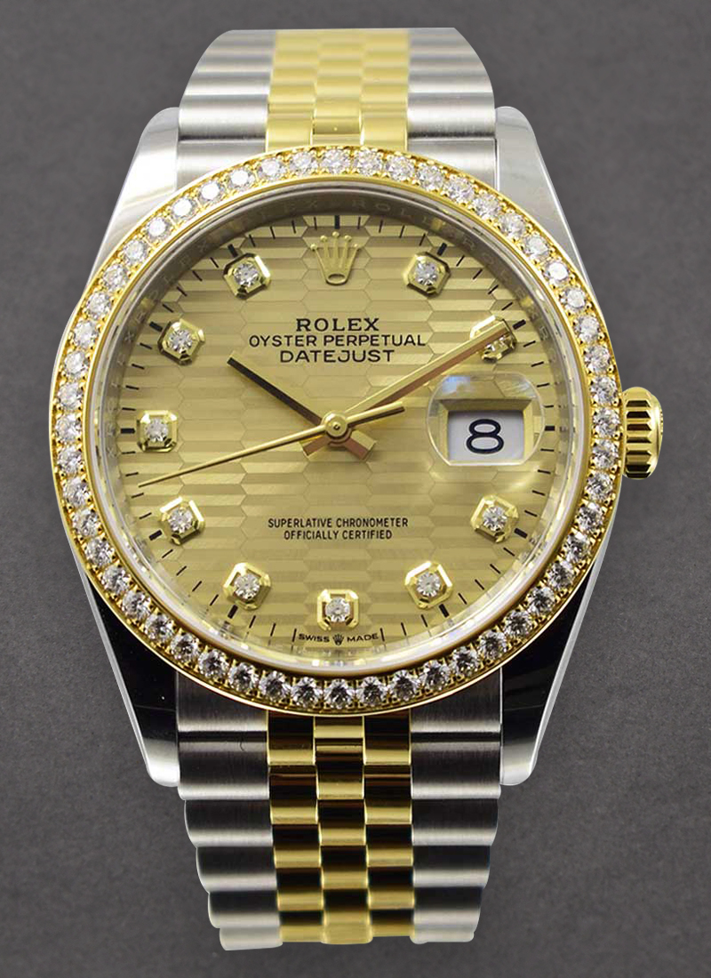 Rolex Unworn Datejust 36mm in Steel with Yellow Gold Diamond Bezel