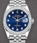 Datejust 36mm in Steel with Diamond Bezel on Steel Jubilee Bracelet with Blue Fluted Motif Diamond Dial