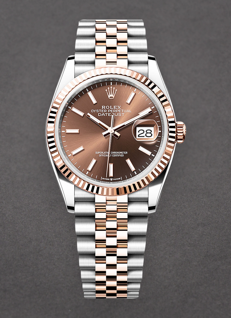 Rolex Unworn Datejust 36mm in Steel with Rose Gold Fluted Bezel