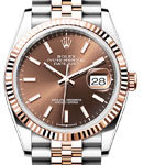 Datejust 36mm in Steel with Rose Gold Fluted Bezel on Jubilee Bracelet with Chocolate Stick Dial