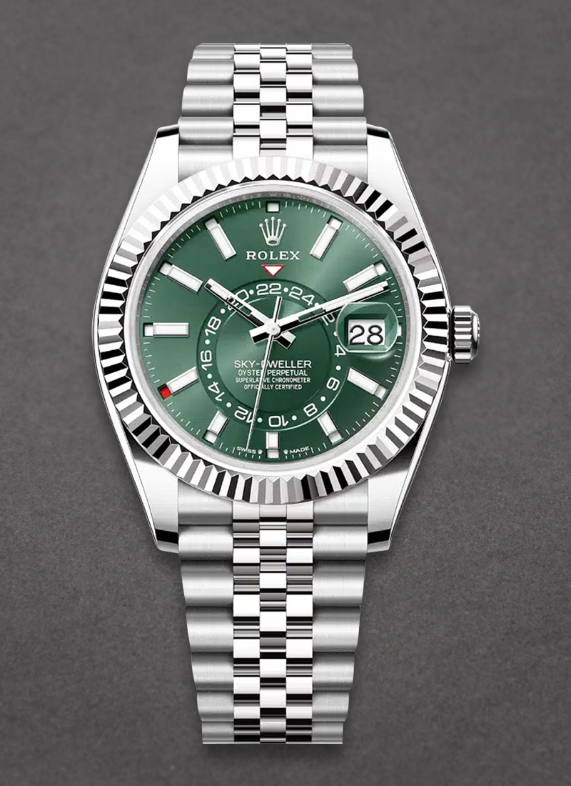 Rolex Unworn Sky Dweller 42mm in Steel and White Gold Fluted Bezel