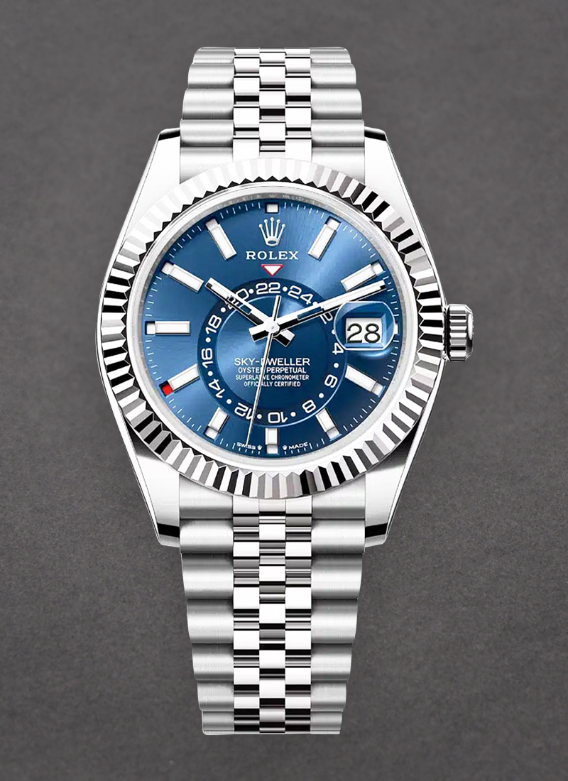 Rolex Unworn Sky Dweller 42mm in Steel and White Gold Fluted Bezel