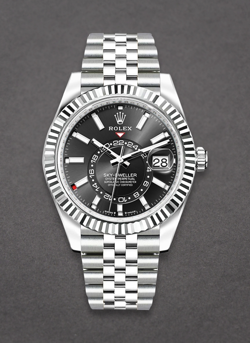 Rolex Unworn Sky Dweller 42mm in Steel with White Gold Fluted Bezel