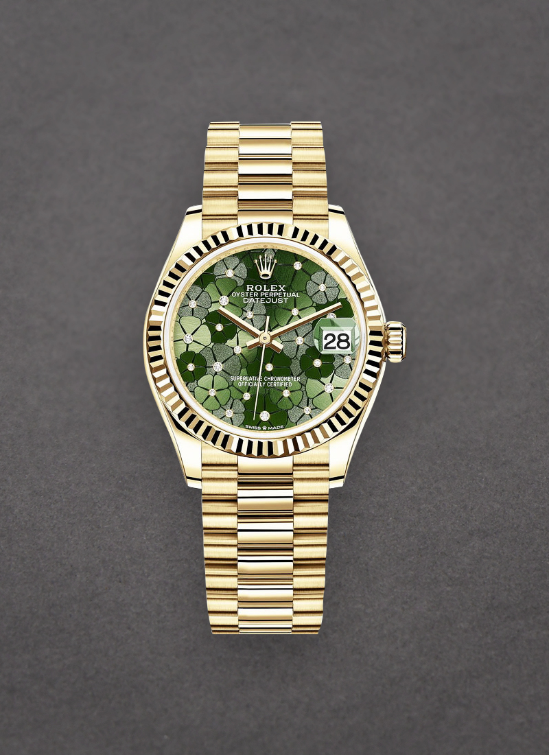 Rolex Unworn President 31mm Mid Size in Yellow Gold with Fluted Bezel