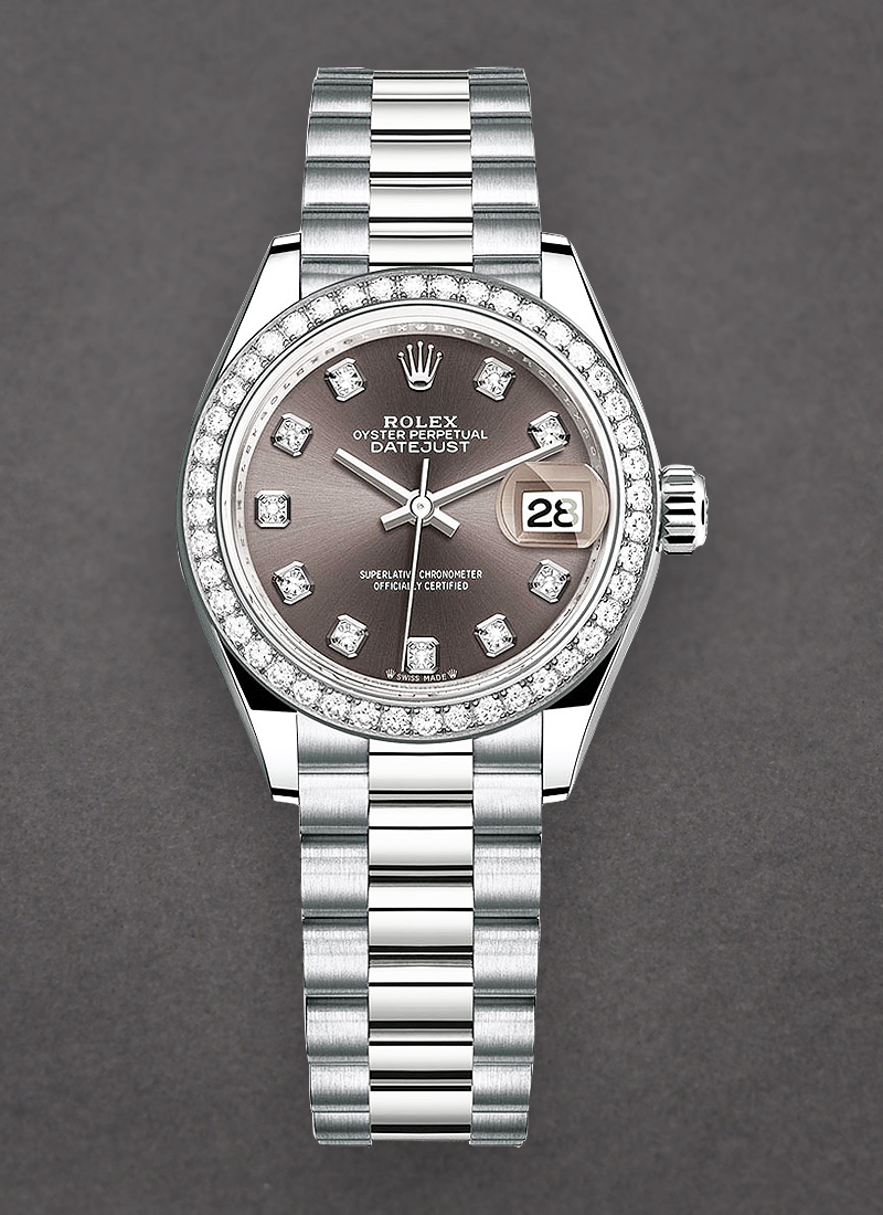 Rolex Unworn Ladies Datejust 28mm in White Gold with Diamond Bezel