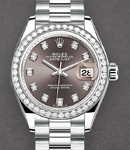 Ladies Datejust 28mm in White Gold with Diamond Bezel on President Bracelet with Dark Grey Diamond Dial