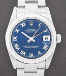 Mid Size Datejust 31mm in Steel with Smooth Bezel on Steel Oyster Bracelet with Blue Roman Dial