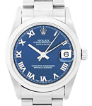 Mid Size Datejust 31mm in Steel with Smooth Bezel on Steel Oyster Bracelet with Blue Roman Dial