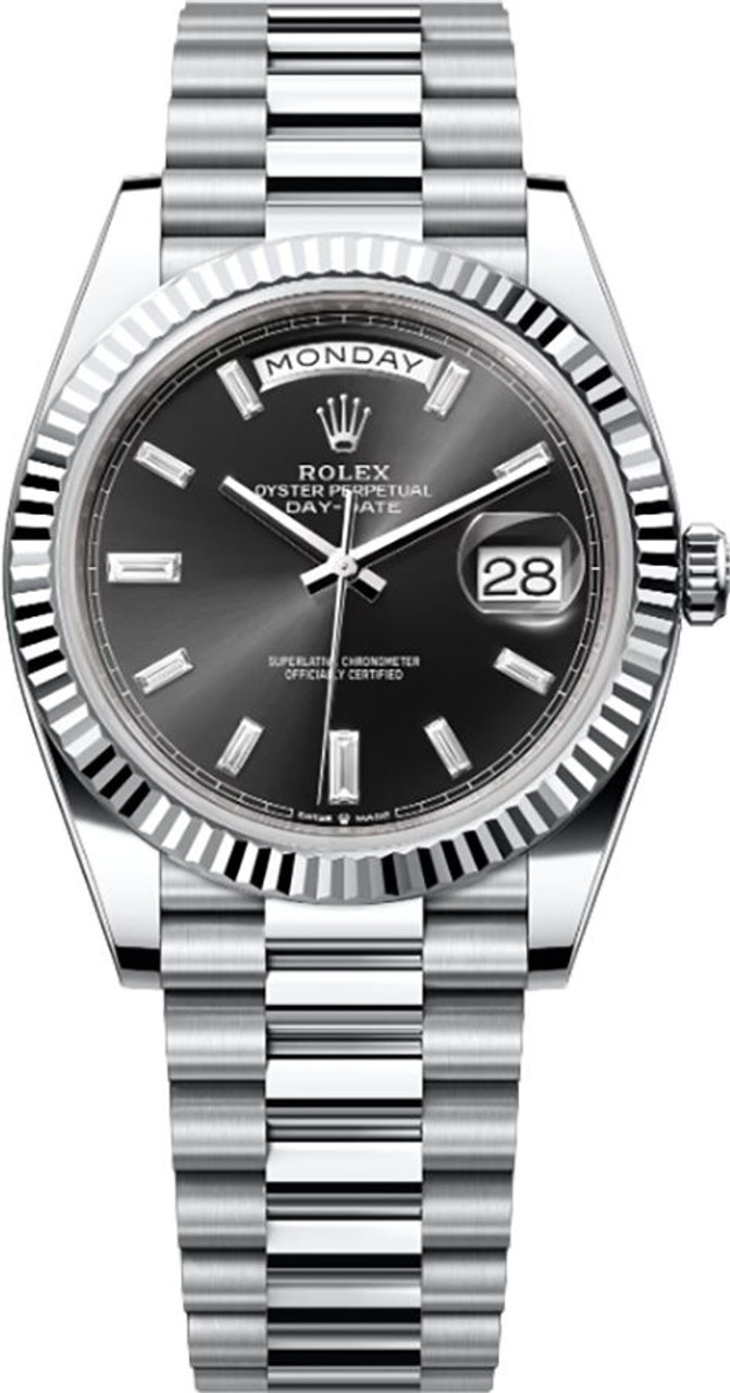 Day-Date Platinum President with Fluted Bezel  on President Bracelet with Black Diamond Dial