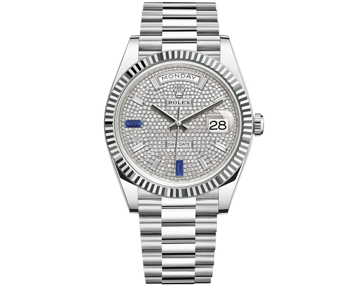 Day-Date Platinum President with Fluted Bezel  on President Bracelet with Pave Diamond Dial