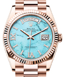 President Day-Date 36mm in Rose Gold with Fluted Bezel on President Bracelet with Turquoise Diamond Dial