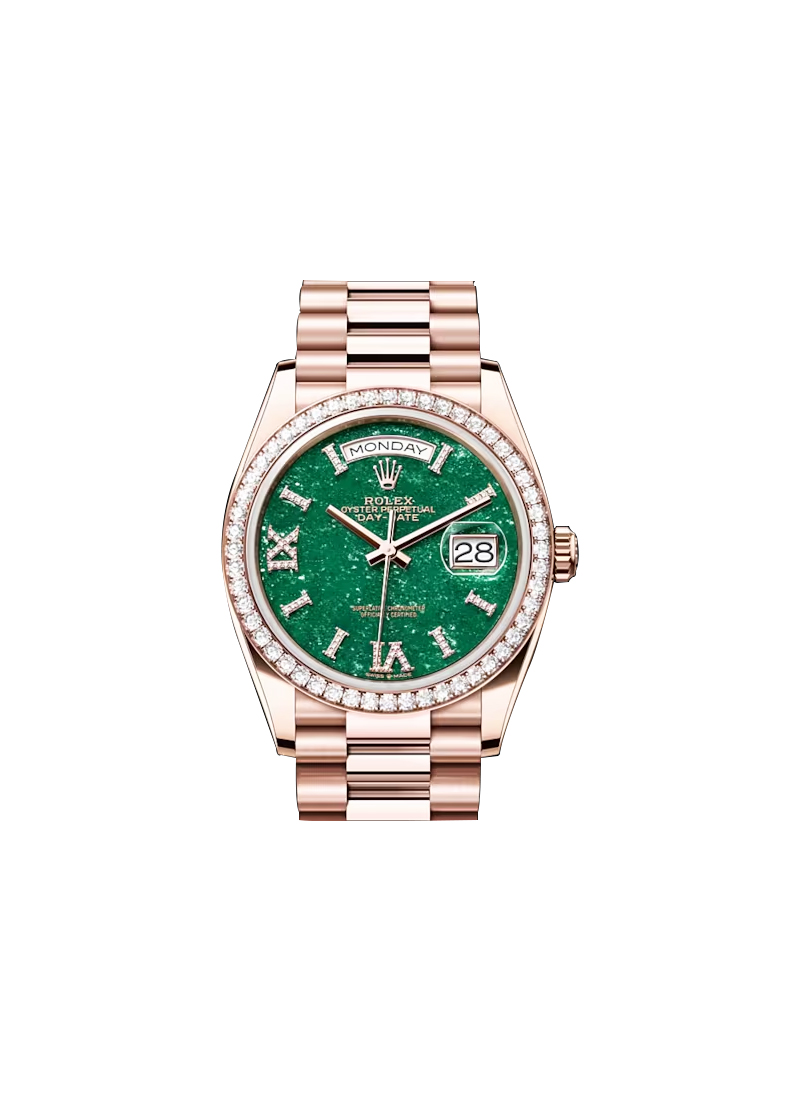 Rose gold president online green dial