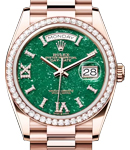 President Day-Date 36mm in Rose Gold with Fluted Bezel on President Bracelet with Green Aventurine Diamond Dial