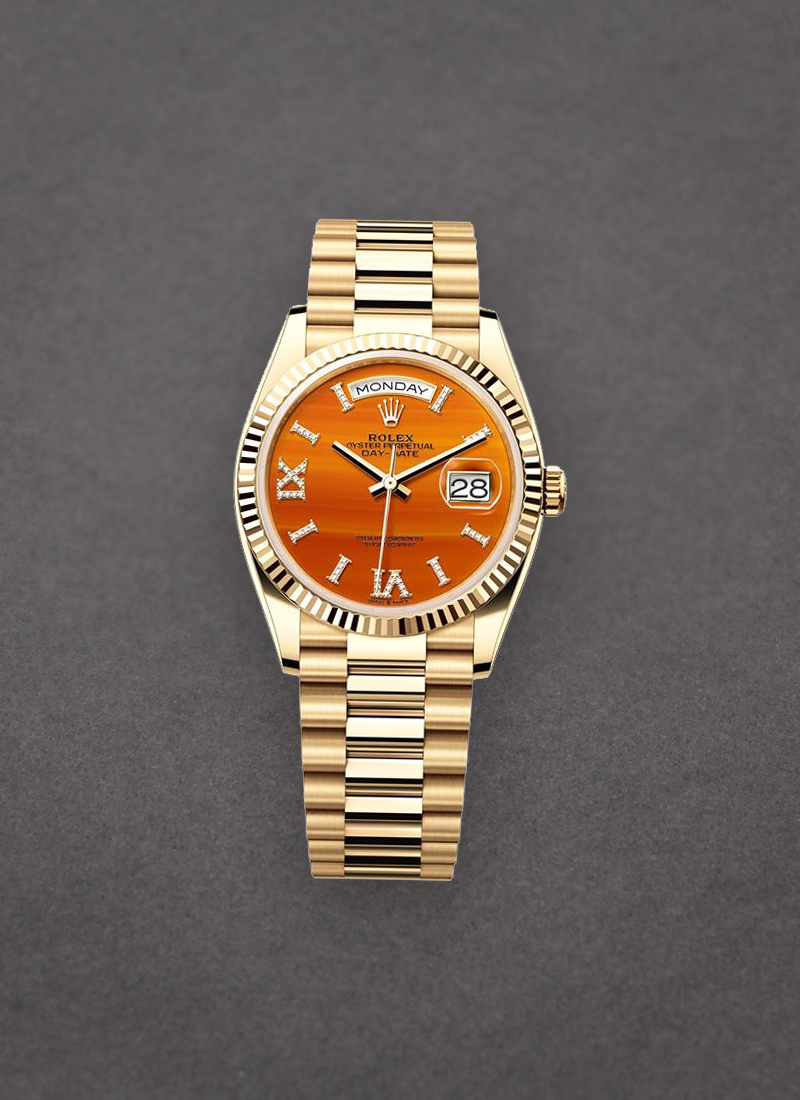 Rolex Unworn President Day-Date 36mm in Yellow Gold with Fluted Bezel