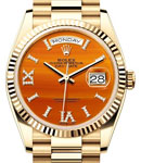 President Day-Date 36mm in Yellow Gold with Fluted Bezel on President Bracelet with Carnelian Diamond Dial
