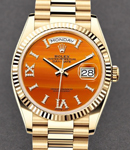 President Day-Date 36mm in Yellow Gold with Fluted Bezel on President Bracelet with Carnelian Diamond Dial
