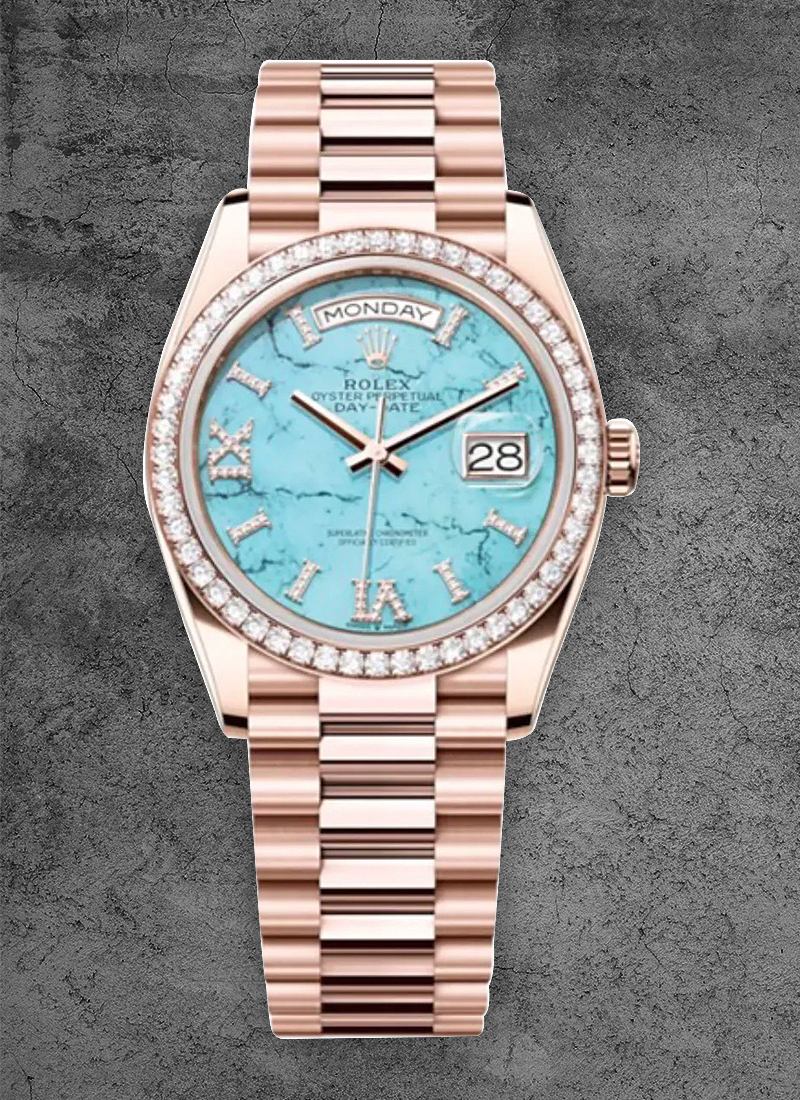 Rolex Unworn President Day-Date 36mm in Rose Gold with Diamond Bezel