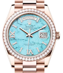 President Day-Date 36mm in Rose Gold with Diamond Bezel on President Bracelet with Turquoise Diamond Dial