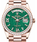 President Day-Date 36mm in Rose Gold with Diamond Bezel on President Bracelet with Green Aventurine Diamond Dial