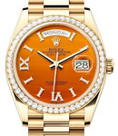 Day Date 36mm in Yellow Gold with Diamond Bezel on Bracelet with Carnelian Diamond Dial