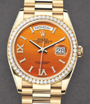 Day Date 36mm in Yellow Gold with Diamond Bezel on Bracelet with Carnelian Diamond Dial