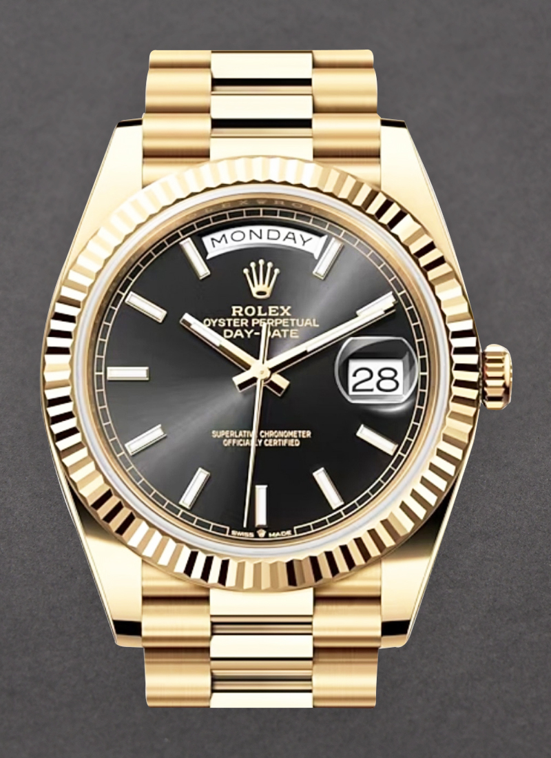 Rolex Unworn Day Date in Yellow Gold with Fluted Bezel