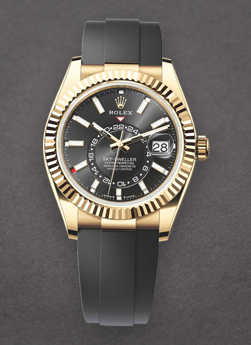 Rolex Unworn Sky Dweller 42mm in Yellow Gold with Fluted Bezel