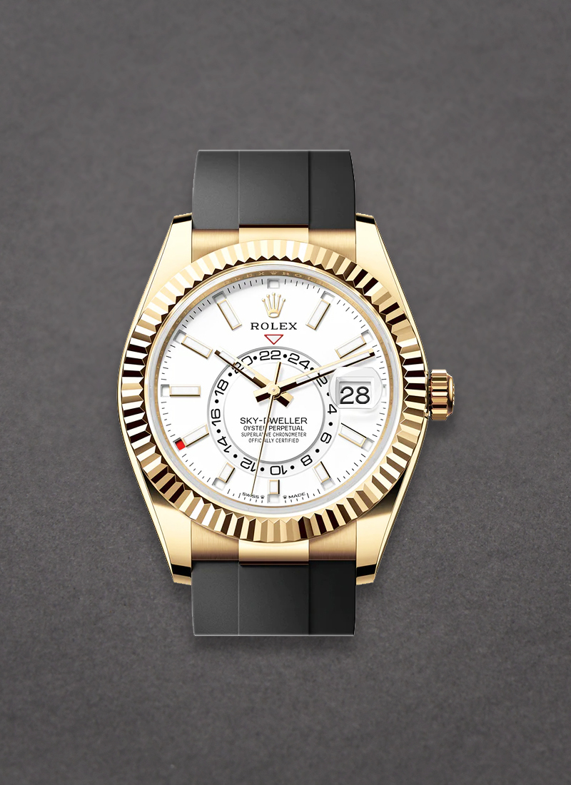 Rolex Unworn Sky Dweller 42mm in Yellow Gold with Fluted Bezel