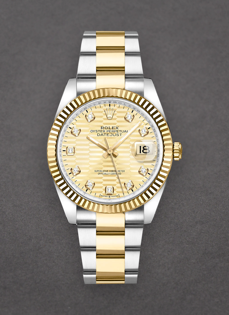 Rolex Unworn Datejust 36mm in Steel with Yellow Gold Fluted Bezel