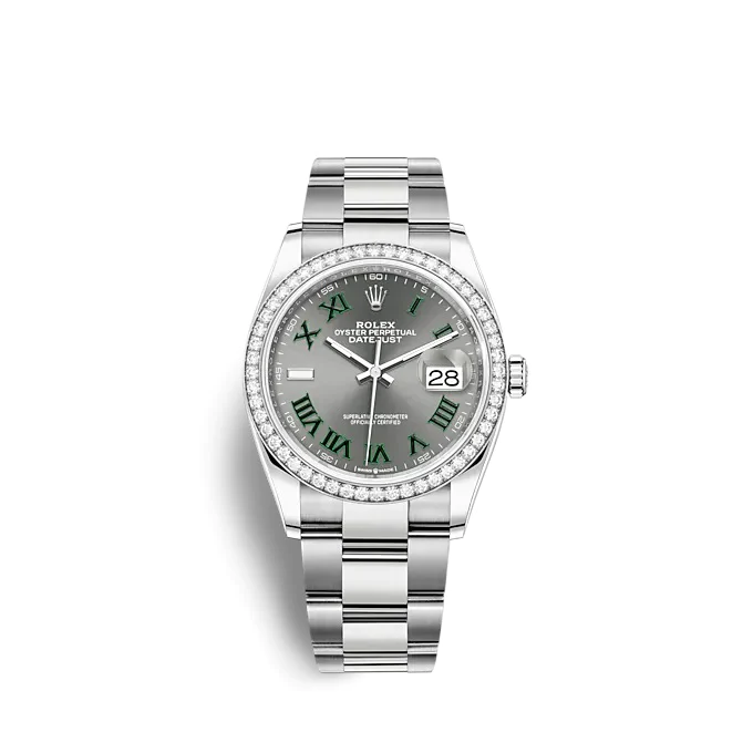 Datejust 36mm in Steel with Diamond Bezel on Oyster Bracelet with Wimbledon Dial