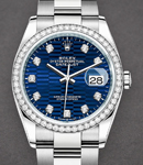 Datejust 36mm in Steel with Diamond Bezel on Oyster Bracelet with Blue Fluted Diamond Dial