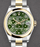 Datejust 31mm in Steel with Yellow Gold Domed Bezel on Oyster Bracelet with Green Floral Diamond Dial