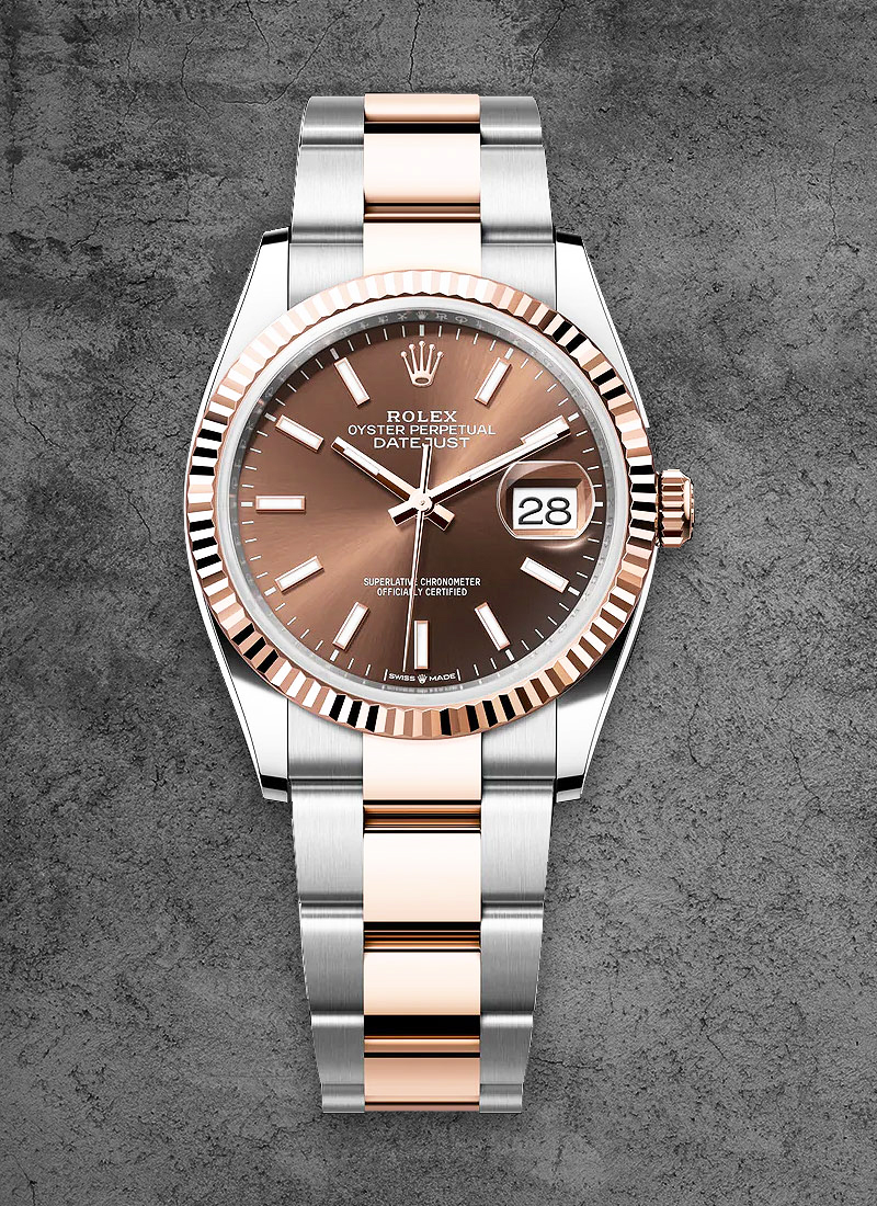 Rolex Unworn Datejust 36mm in Steel with Rose Gold Fluted Bezel