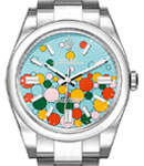 Oyster Perpetual 41mm in Steel with Smooth Bezel on Steel Oyster Bracelet with Turquoise Blue Celebration Motif Dial