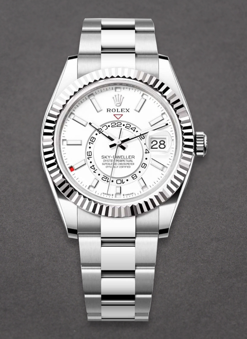 Rolex Unworn Sky Dweller 42mm in Steel and White Gold Fluted Bezel