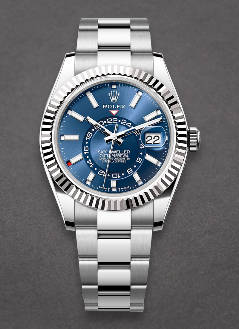 Rolex Unworn Sky Dweller 42mm in Steel and White Gold Fluted Bezel