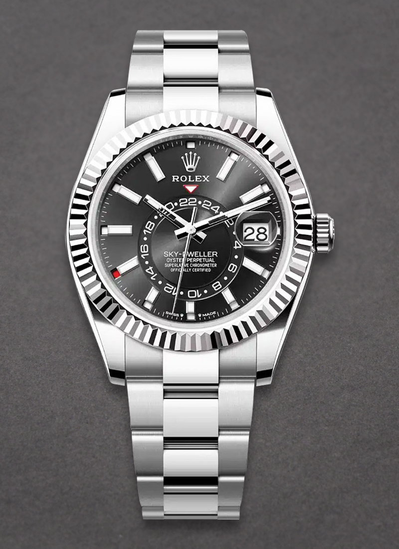 Rolex Unworn Sky Dweller 42mm in Steel and White Gold Fluted Bezel