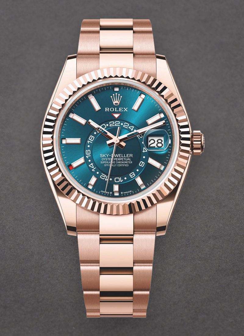 Rolex Unworn Sky Dweller 42mm in Rose Gold with Fluted Bezel