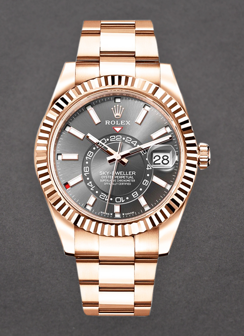 Rolex Unworn Sky Dweller 42mm in Rose Gold with Fluted Bezel