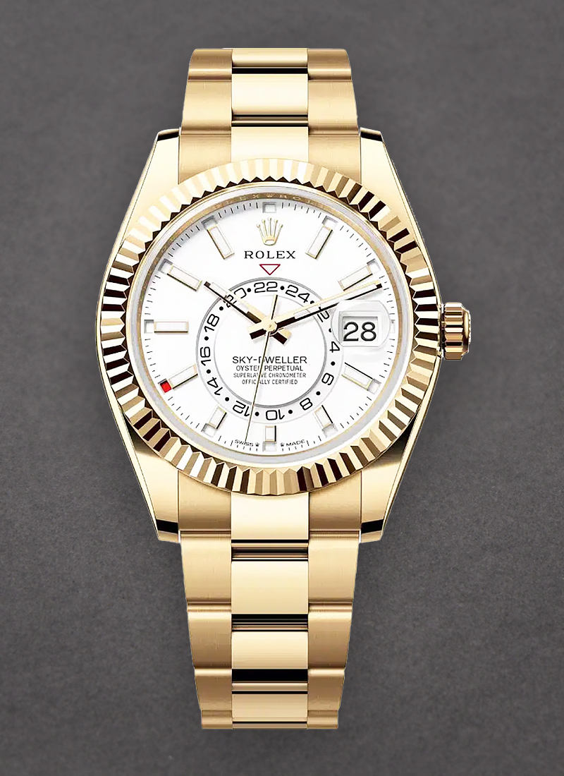 Rolex Unworn Sky Dweller 42mm in Yellow Gold with Fluted Bezel