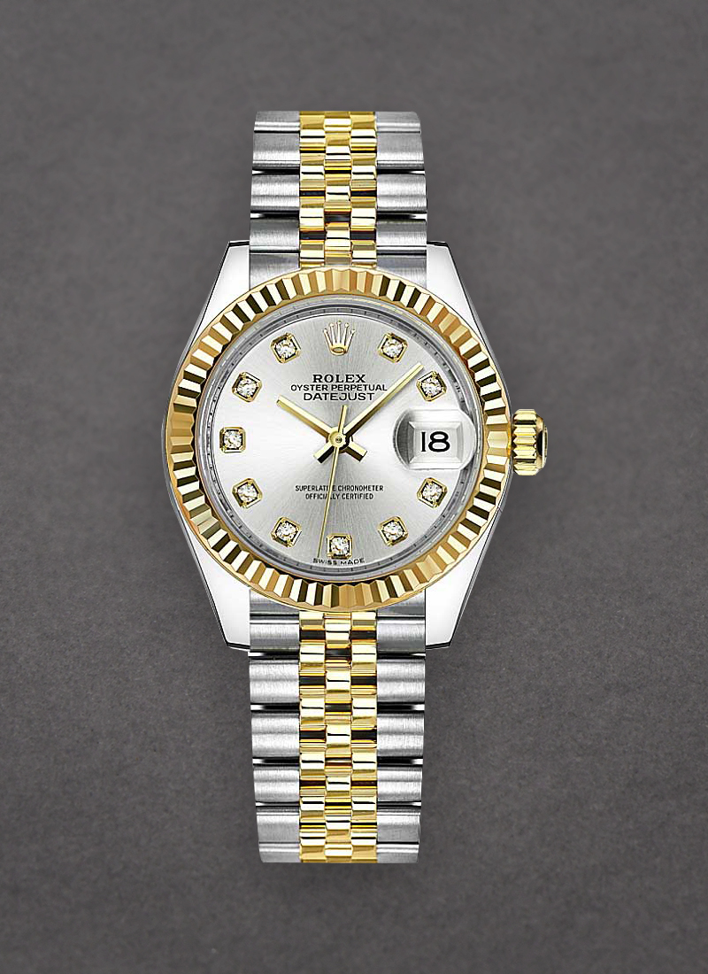 Pre-Owned Rolex Datejust Ladies 28mm in Steel with Yellow Gold Fluted Bezel