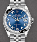 Datejust 31mm in Steel with Diamond Bezel on Jubilee Bracelet with Blue Roman Dial