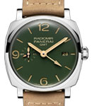 PAM 998 - Radiomir GMT 45mm in Steel on Beige Calfskin Leather Strap with Green Dial