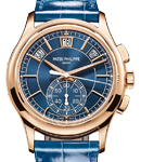 5905R Annual Calendar Chronograph in Rose Gold on Blue Crocodile Leather Strap with Blue Dial