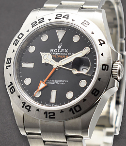 Explorer II in Steel with Engrave Bezel on Oyster Bracelet with Black Dial