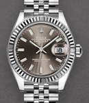 Ladies Datejust 28mm in Steel with Fluted Bezel on Jubilee Bracelet with Dark Grey Stick Dial