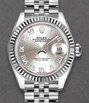 Ladies Datejust 28mm in Steel with Fluted Bezel on Jubilee Bracelet with Silver Roman Dial